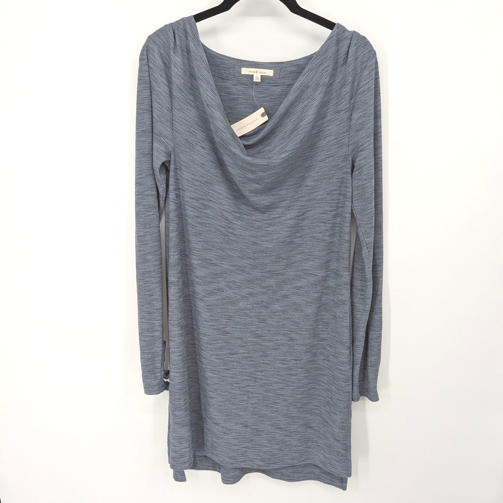 Pure + Good Anthropologie Top Women Small Blue Cowl Neck Lattice Cuff Athleisure